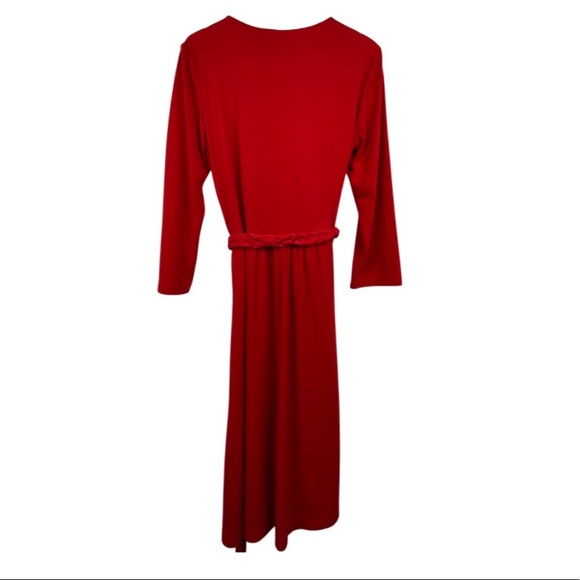 Ellen Tracy Wrap Dress, Red Dress, Faux Wrap Dress with 3/4 Sleeves, Lined - Picture 3 of 16